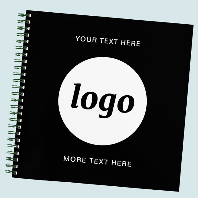 Simple Logo Text Business Promotional Black Notebook (Simple logo with custom text business branding promotional )