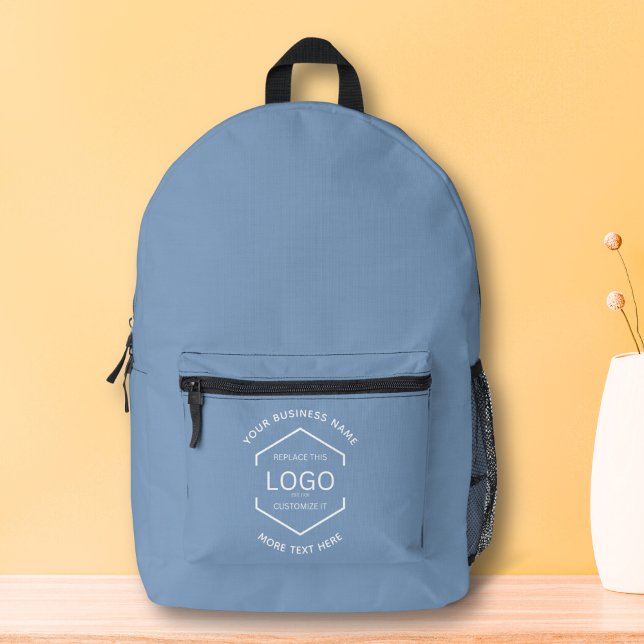 Simple Logo Text Business Promotional Blue Printed Backpack (Creator Uploaded)