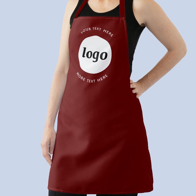 Simple Logo Text Business Promotional Burgundy Apron (Simple logo with custom text business branding promotional apron)