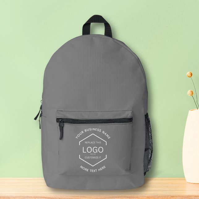 Simple Logo Text Business Promotional Grey Printed Backpack (Creator Uploaded)