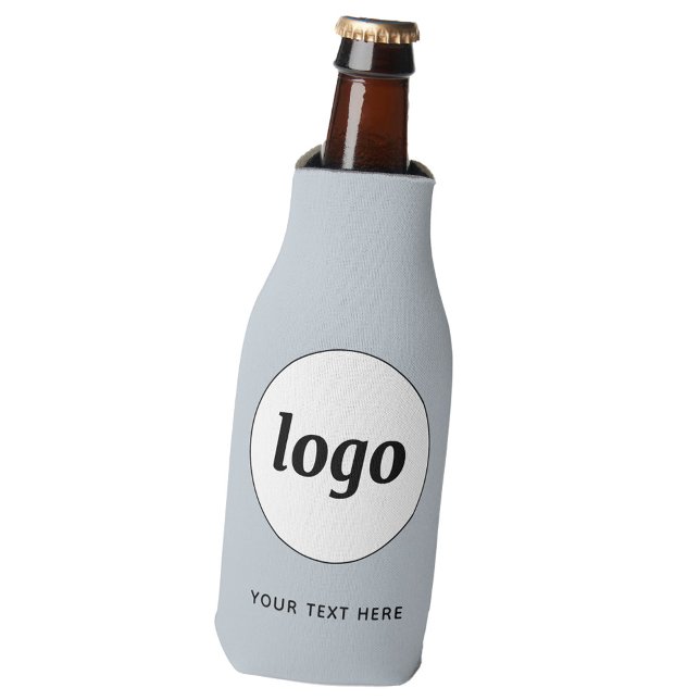 Simple Logo Text Business Promotional Powder Blue Bottle Cooler (Simple logo with custom text business branding promotional bottle cooler in pale blue)