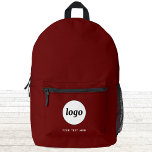 Simple Logo Text Promotional Business Burgundy Red Printed Backpack<br><div class="desc">Add your own logo and choice of text to this design.  Remove the text if you prefer.  Minimalist and professional.  Great for a promotional product for your clients and customers. For other versions,  see the collection.</div>