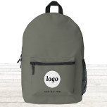 Simple Logo Text Promotional Business Sage Green Printed Backpack<br><div class="desc">Add your own logo and choice of text to this design.  Remove the text if you prefer.  Minimalist and professional.  Great for a promotional product for your clients and customers. For other versions,  see the collection.</div>