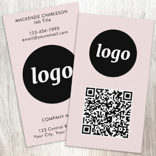 Simple Logo Text QR Code Vertical Blush Pink Business Card