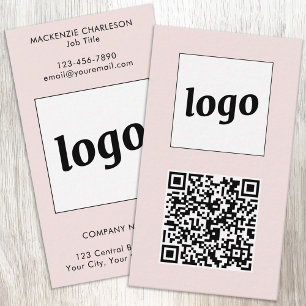 Simple Logo Text QR Code Vertical Blush Pink Business Card