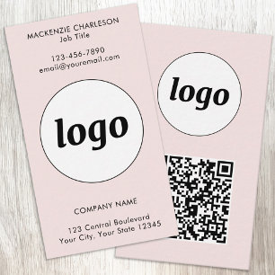 Simple Logo Text QR Code Vertical Blush Pink Business Card