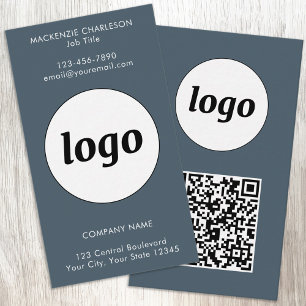 Simple Logo Text QR Code Vertical Charcoal Gray Business Card