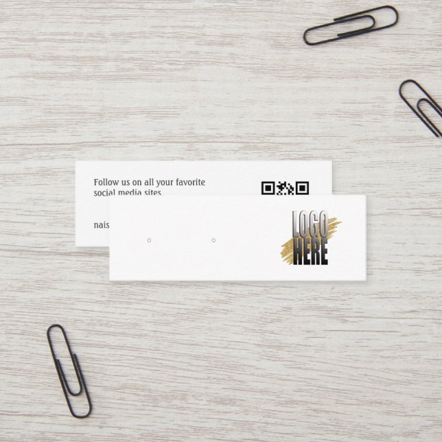 Simple Logo White Earring Display with QR Code Mini Business Card (Front/Back In Situ)