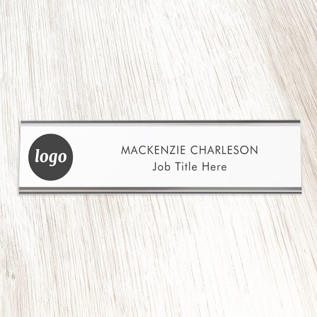 Simple Logo with Custom Text Business Professional Desk Name Plate (Logo with text simple business branding professional name plate)