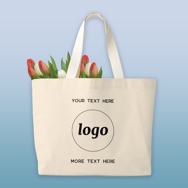 Simple Logo With Text Business Large Tote Bag (Simple logo with custom text business branding promotional tote bag)
