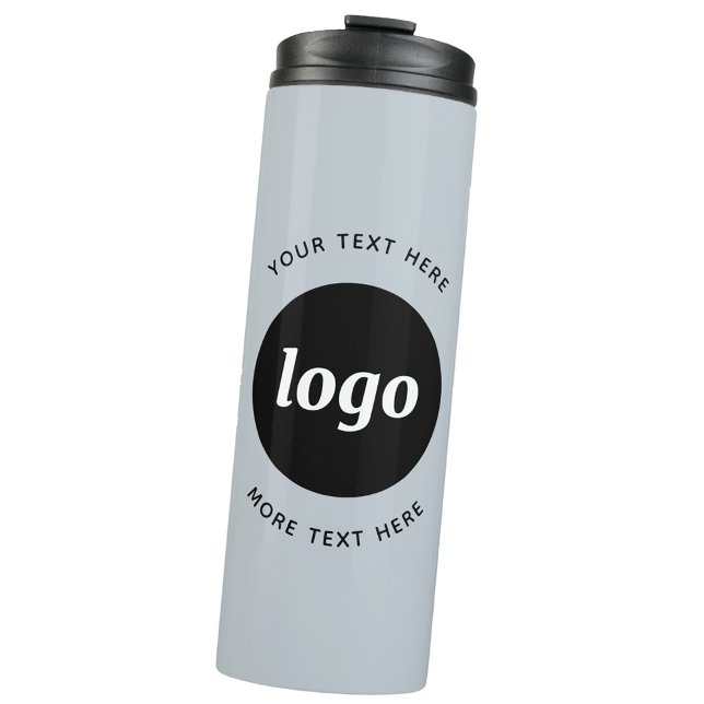 Simple Logo With Text Powder Blue Business Thermal Tumbler (Logo with custom text business promotional powder blue thermal water bottle)