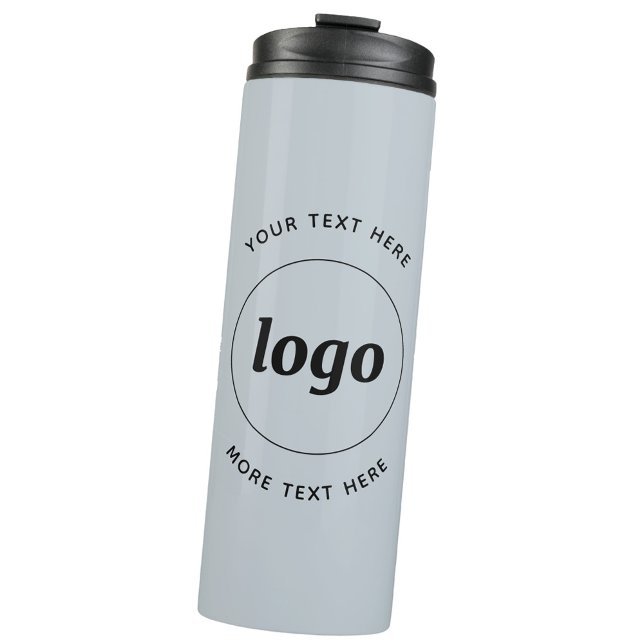 Simple Logo With Text Powder Blue Business Thermal Tumbler (Logo with custom text business promotional powder blue thermal water bottle)