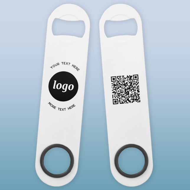 Simple Logo With Text QR Code Business (Logo with custom text and QR code business promotional bottle opener bar key)