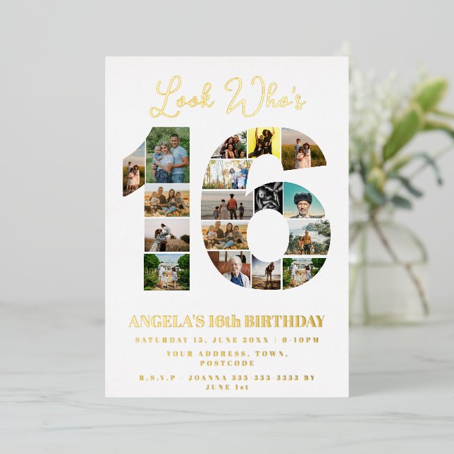 simple look who's 16 Photo Collage teen birthday (Standing Front)