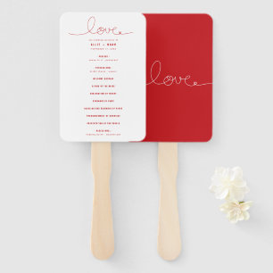 Simple Loopy Love Lines Red Heart Wedding Program Hand Fan