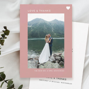 Simple Love and Thanks Heart Photo Blush Pink Thank You Card