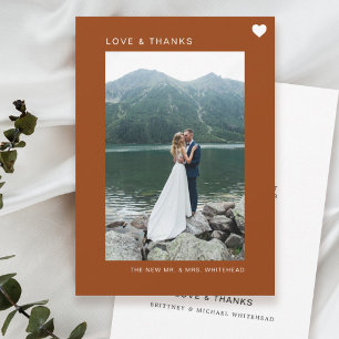 Simple Love and Thanks Heart Photo Terracotta Thank You Card