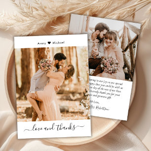 Simple Love and Thanks Script Heart Photo Wedding Thank You Card