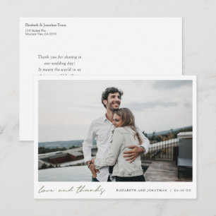 Simple Love and Thanks Wedding Photo Thank You Postcard