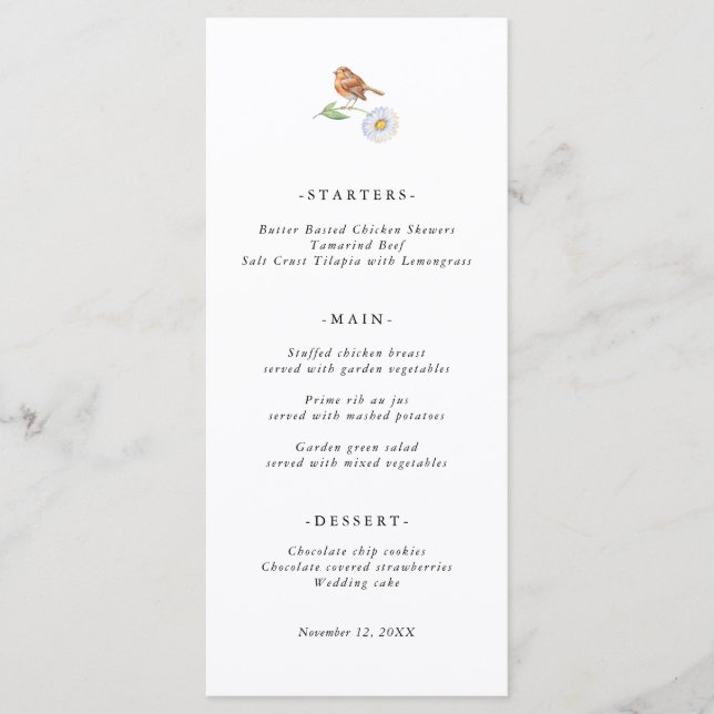 Simple love birds Wedding Menu Card (Front)