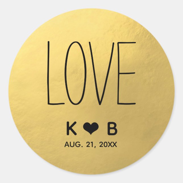 Simple LOVE Faux Gold Foil Wedding Initials Seals (Front)