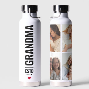 Simple Love Grandma Custom Date 4 Photo Collage Water Bottle