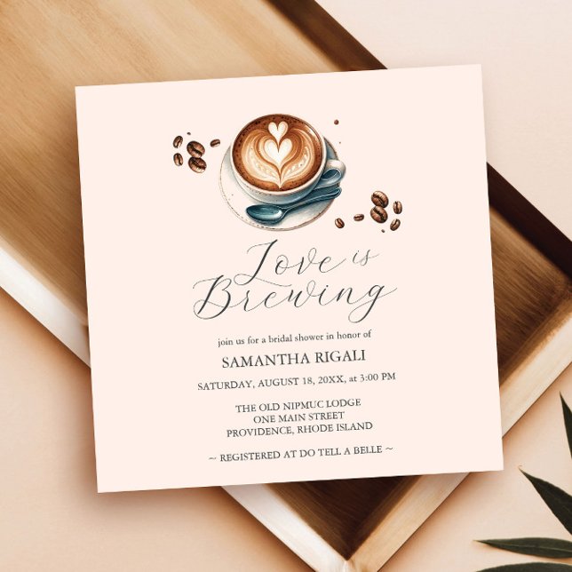 Simple Love is Brewing Bridal Shower Invitations (love is brewing bridal shower invitations simple modern coffee design with elegant script typography)