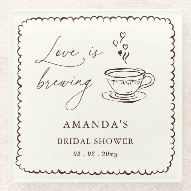 Simple Love is Brewing Coffee Bridal Shower  Glass Coaster (Front)
