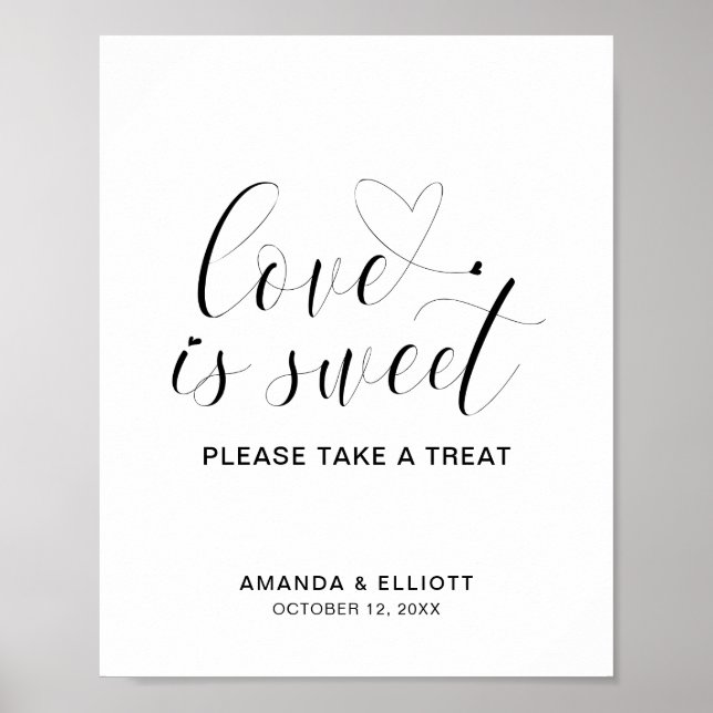 Simple Love Is Sweet Minimal Heart Elegant Wedding Poster (Front)