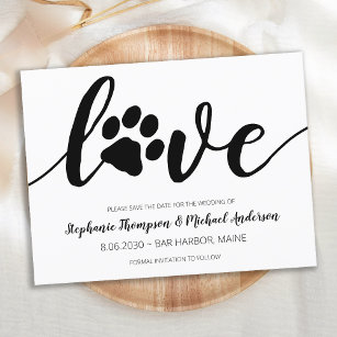 Simple Love Paw Print Wedding Save The Date Announcement Postcard