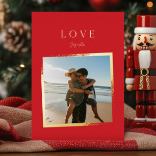 simple LOVE photo christmas fading gold FRAME Foil Holiday Card