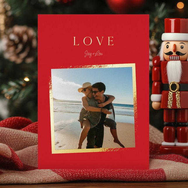 simple LOVE photo christmas fading gold FRAME Foil Holiday Card (Creator Uploaded)