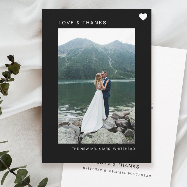 Simple Love Photo Collage Black Thank You Card (Creator Uploaded)