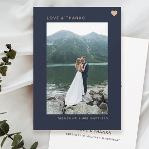 Simple Love Photo Collage Navy Thank You Card