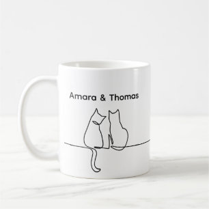 Simple Love Romantic Personalise Two Cat Sitting Coffee Mug