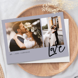 Simple Love Script 2 Photos Wedding Thank You Card