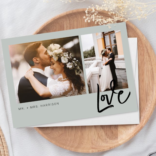 Simple Love Script 2 Photos Wedding Thank You Card (Creator Uploaded)