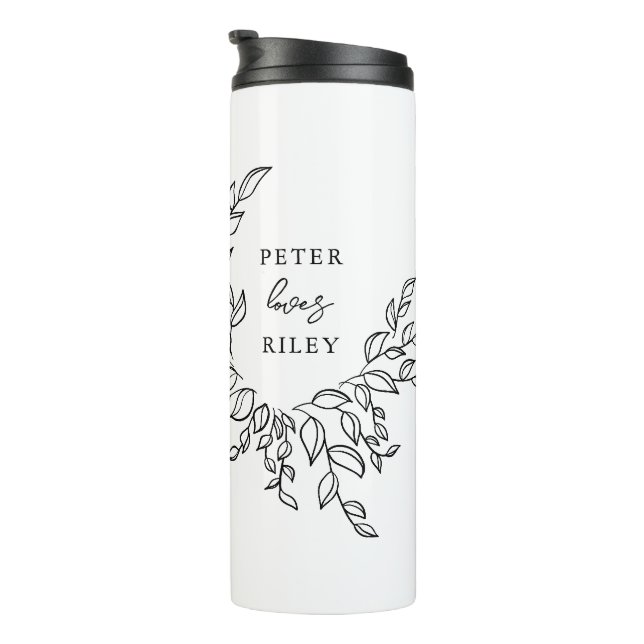 Simple Love Script Botanical Wreath Couples Photo Thermal Tumbler (Rotated Right)
