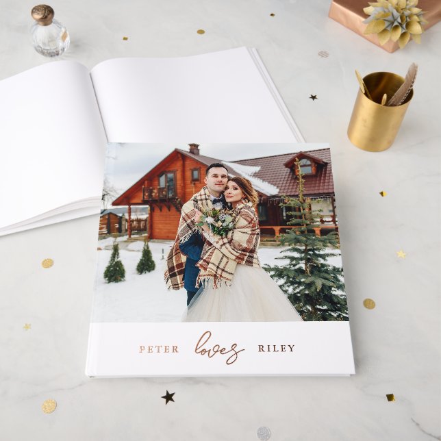 Simple Love Script Two Photo Wedding Guest Book (Front Open)