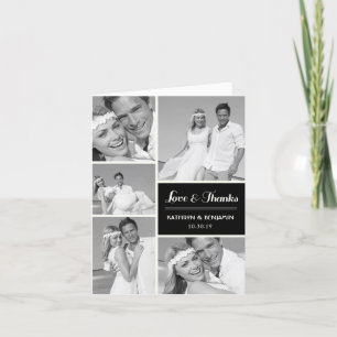 Simple Love & Thanks 5 Multi Photo Modern Wedding Thank You Card