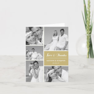 Simple Love & Thanks 5 Multi Photo Modern Wedding Thank You Card