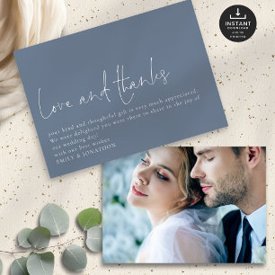 Simple Love Thanks Photo Blue Wedding Thank You Card