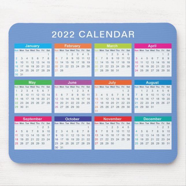 Simple Lovely Colourful 2022 Calendar | Mousepad (Front)