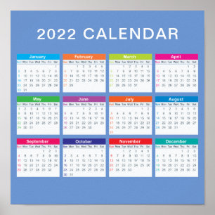 Simple Lovely Colourful 2022 Calendar Poster
