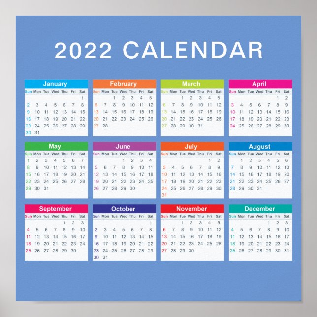 Simple Lovely Colourful 2022 Calendar | Poster (Front)