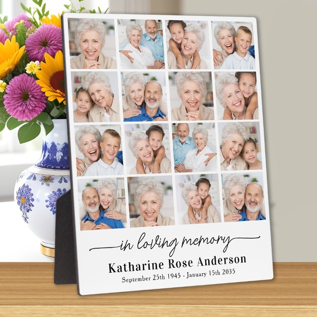 Simple Loving Memory 16 Photo Collage Memorial Plaque (Creator Uploaded)