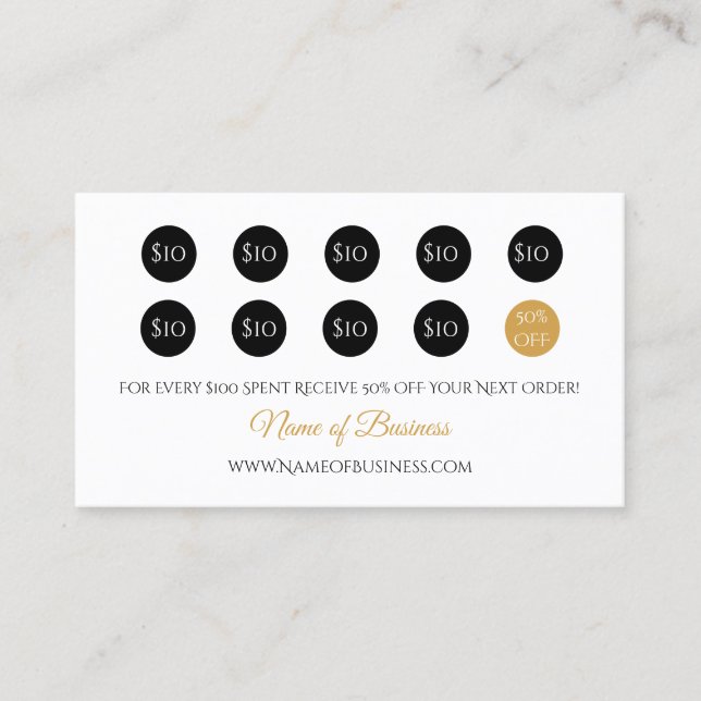 Simple Loyalty Rewards Elegant Black and Gold (Front)