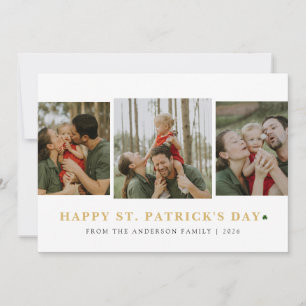Simple lucky shamrock st. Patrick's Day 3 Photo Holiday Card