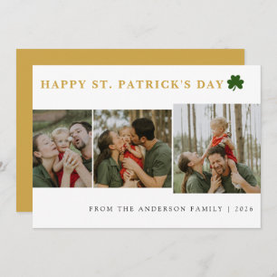 Simple lucky shamrock st. Patrick's Day 3 Photo Holiday Card