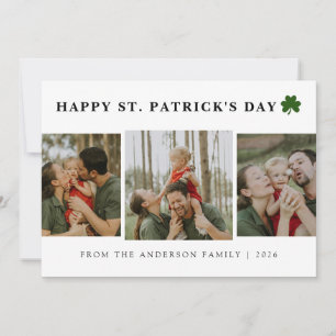 Simple lucky shamrock st. Patrick's Day 3 Photo Holiday Card